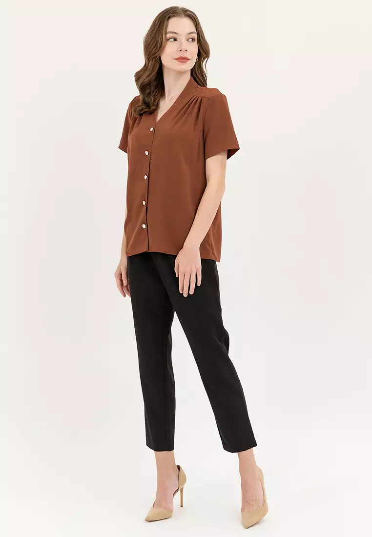 Czaron Shirred Shoulder Blouse