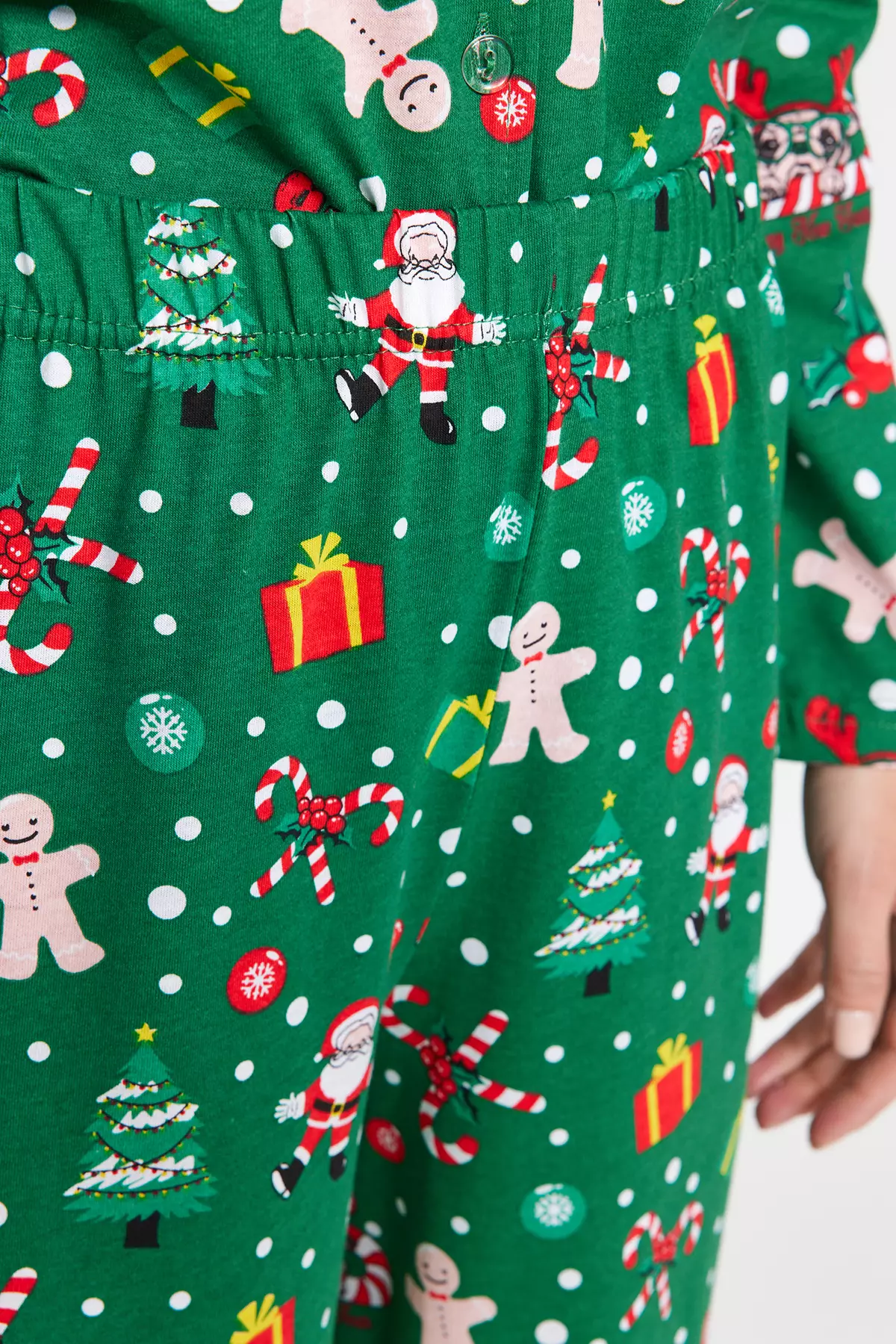 Green 100% Cotton Christmas Themed Knitted Pajama Set