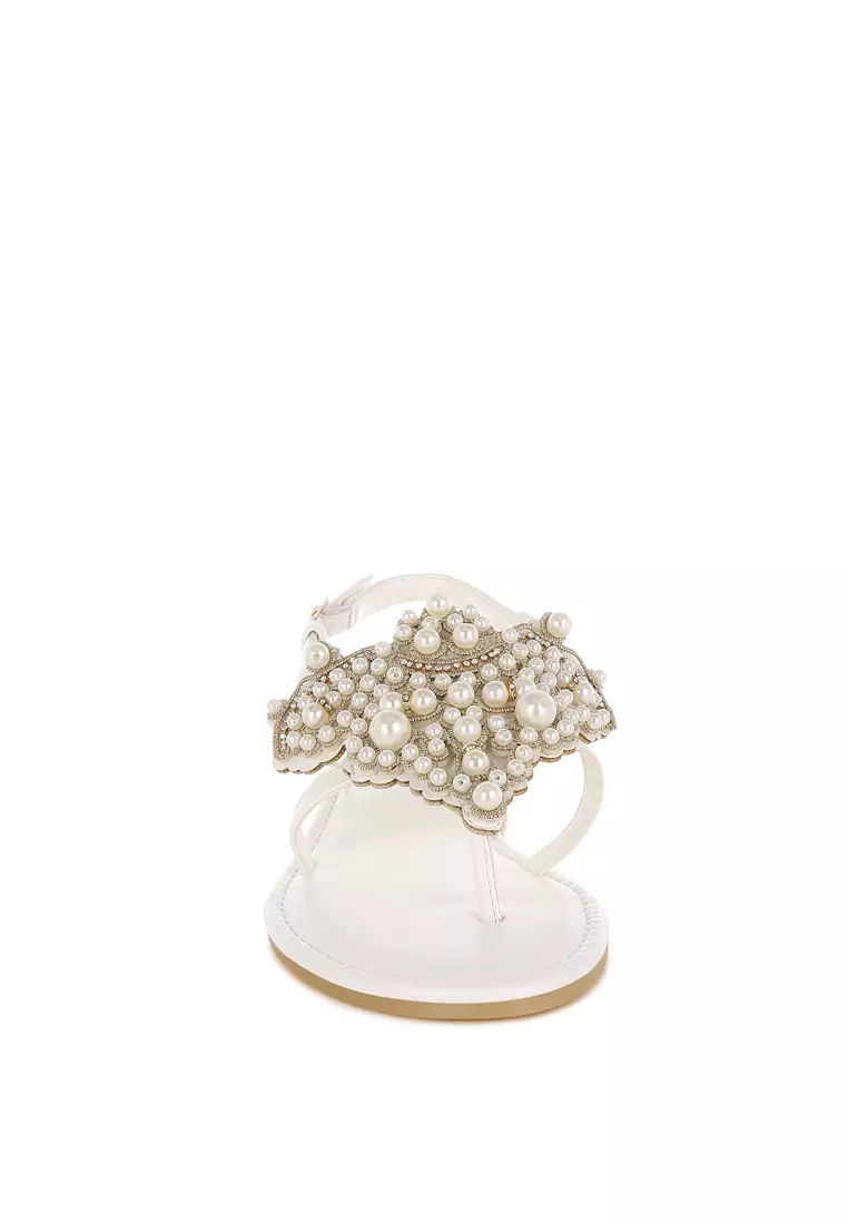 Pearl Accent Flats in White