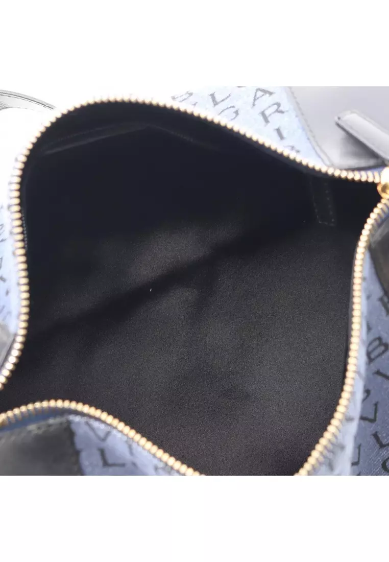 Pre-Loved Bvlgari B-ZERO1 B zero one logomania Shoulder bag canvas leather blue black