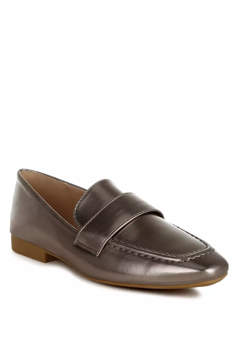 Flat Heel Loafers In Silver