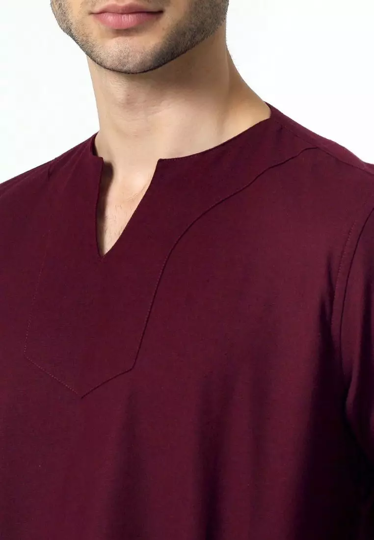 Cotton Well Morocco Shirt Burgundy | Kemeja Koko Pria Kerah V Neck Maroon