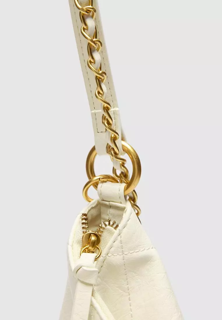 Pale Quilted Hobo Bag With Chain Strap
