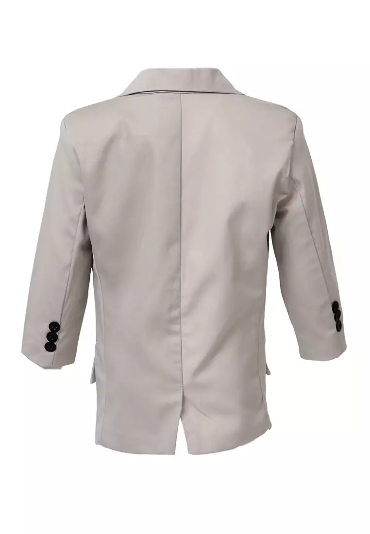 Wesley Jas Formal Anak Pria Plain Motive Full Furing Kids Blazer Material Cotton ORIGINAL - Cream