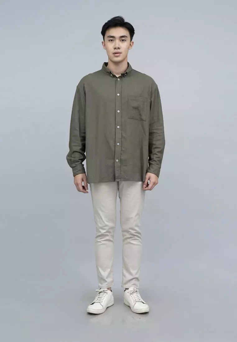 Houseofcuff Kemeja Pria Oversize/Outer Linen Look Unisex Hijau Army