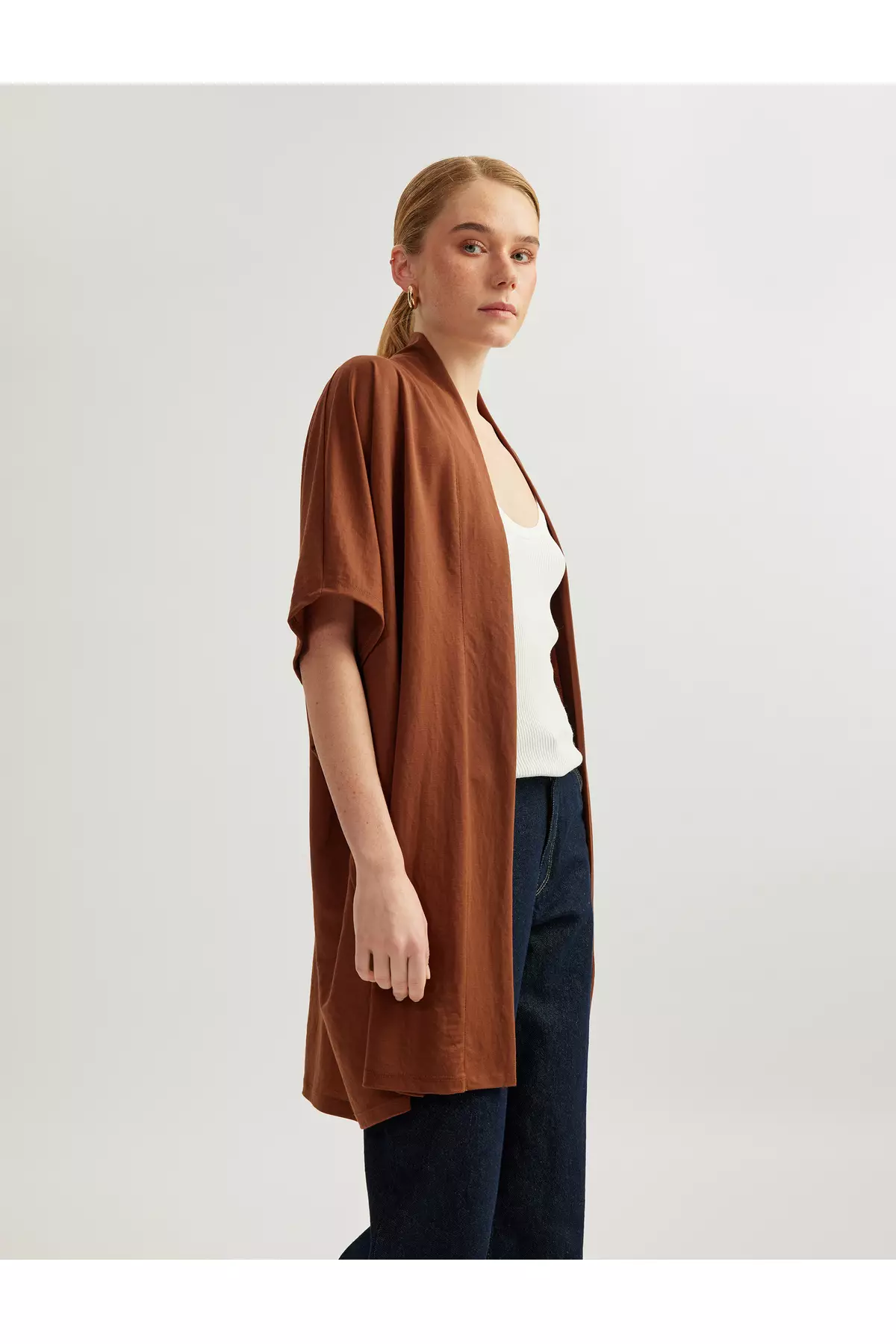 Viscose Fabric Blend Short Sleeve Relaxed Fit Kimono Jacket