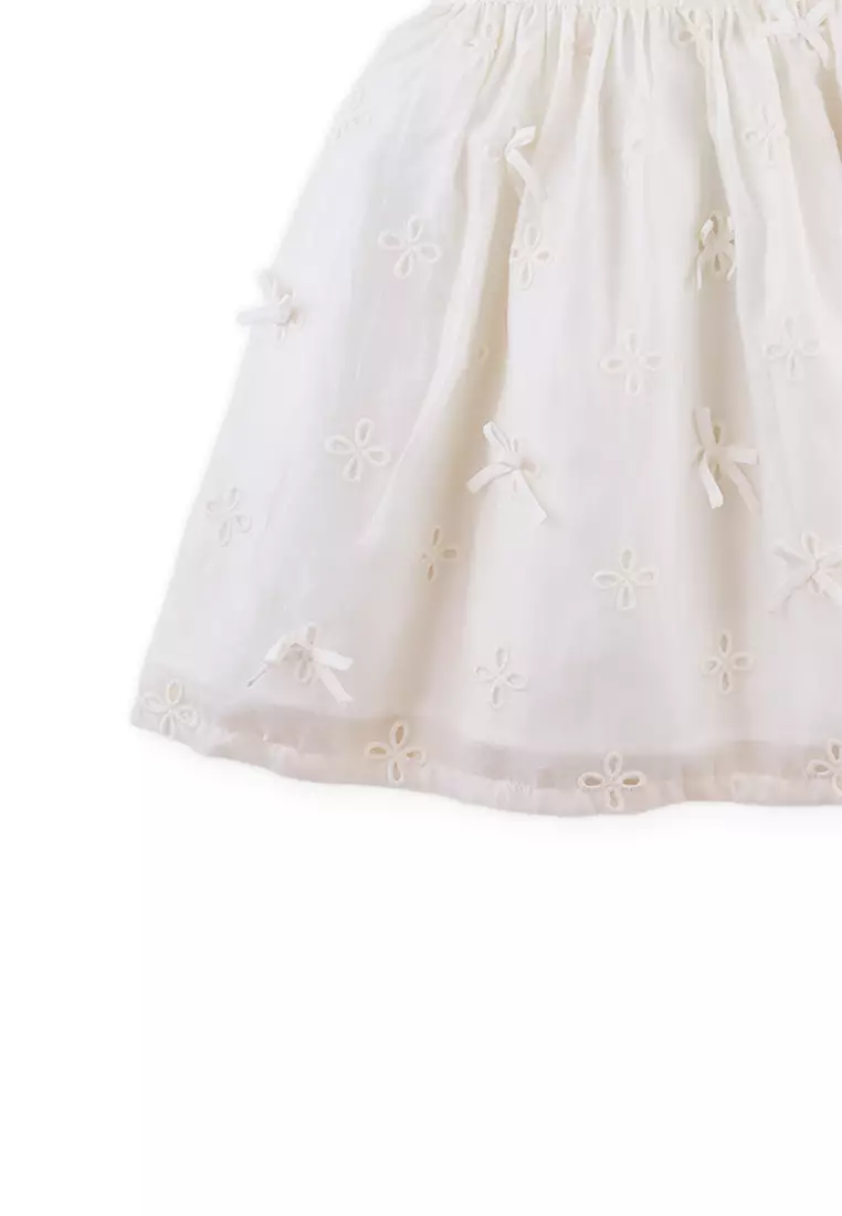 Isolde Floral Eyelet Baby Doll Dress with Bow Appliqu