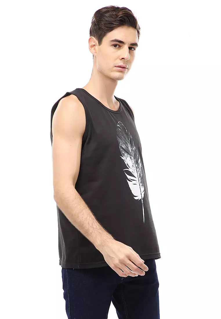 Agies Pakaian Dalam Pria Tank Top Singlet Goose feather Motive Material Cotton ORIGINAL - Black