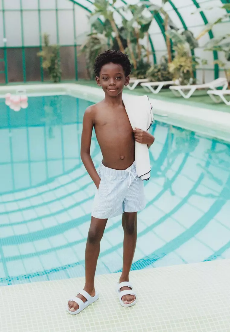 Seersucker Striped Swim Shorts