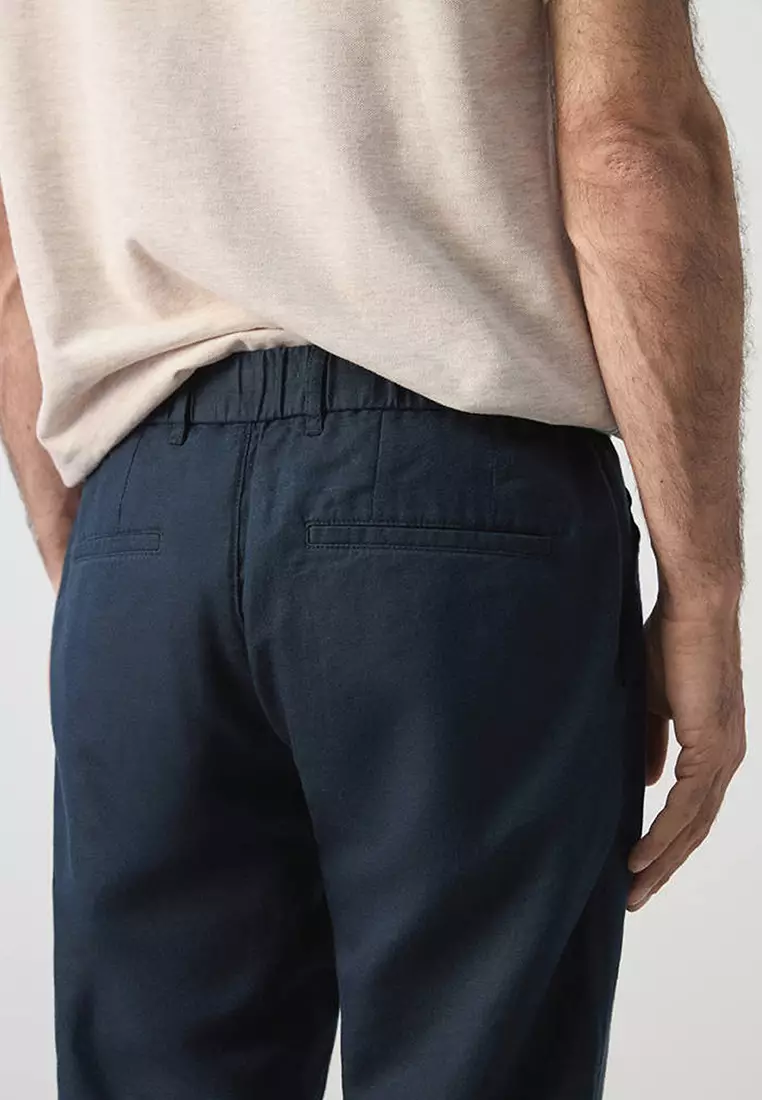 Slim Fit Cropped Linen-Cotton Trousers