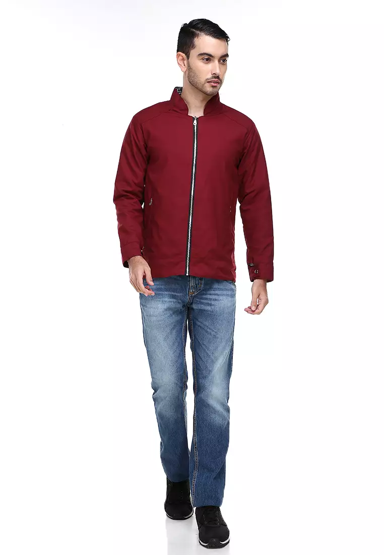 Clover Jas Jaket Casual Pria Slimfit Material American Drill ORIGINAL - Maroon