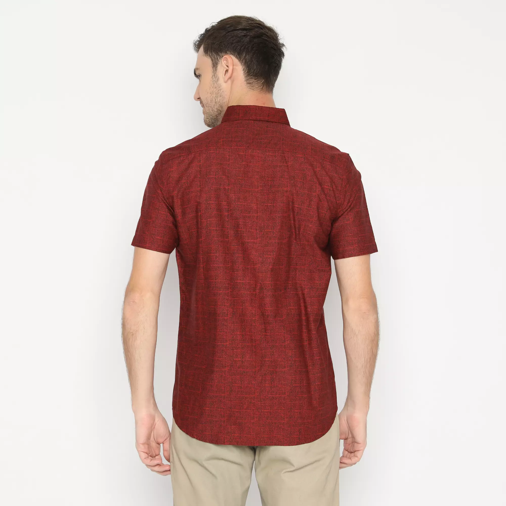 Platini Baju Kemeja Motif Pria Lengan Pendek Katun Maroon 132125