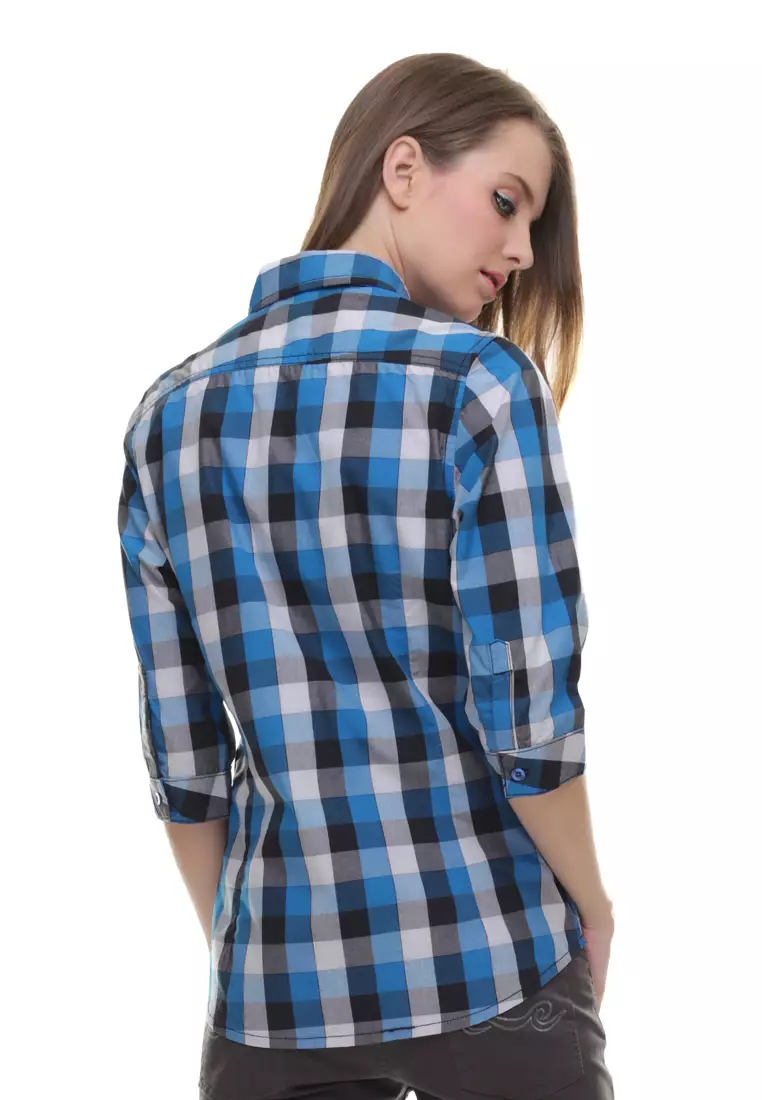 LGS - Regular Fit - Kemeja Wanita - Lengan Gantung - Biru
