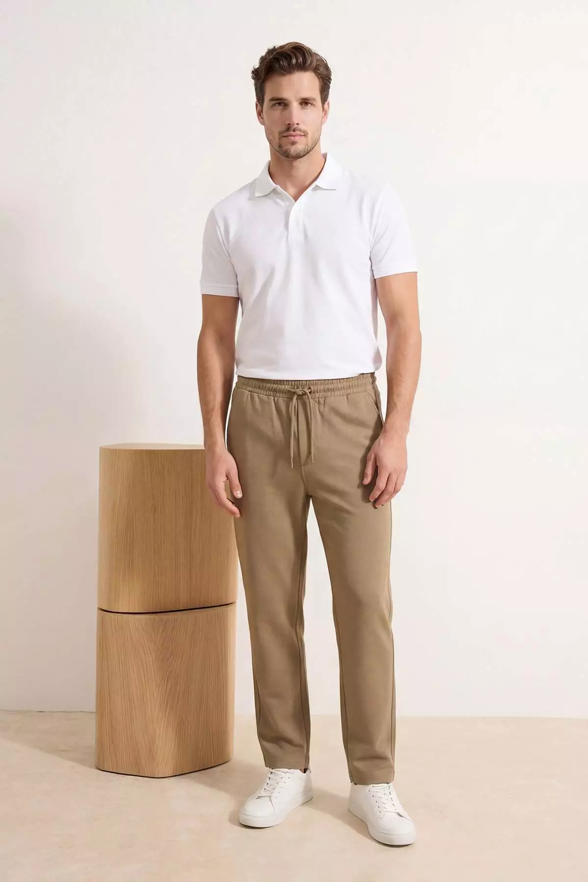 Mink Linen Look Waist-Tied Men'S Trousers Tmnss26Pl00007