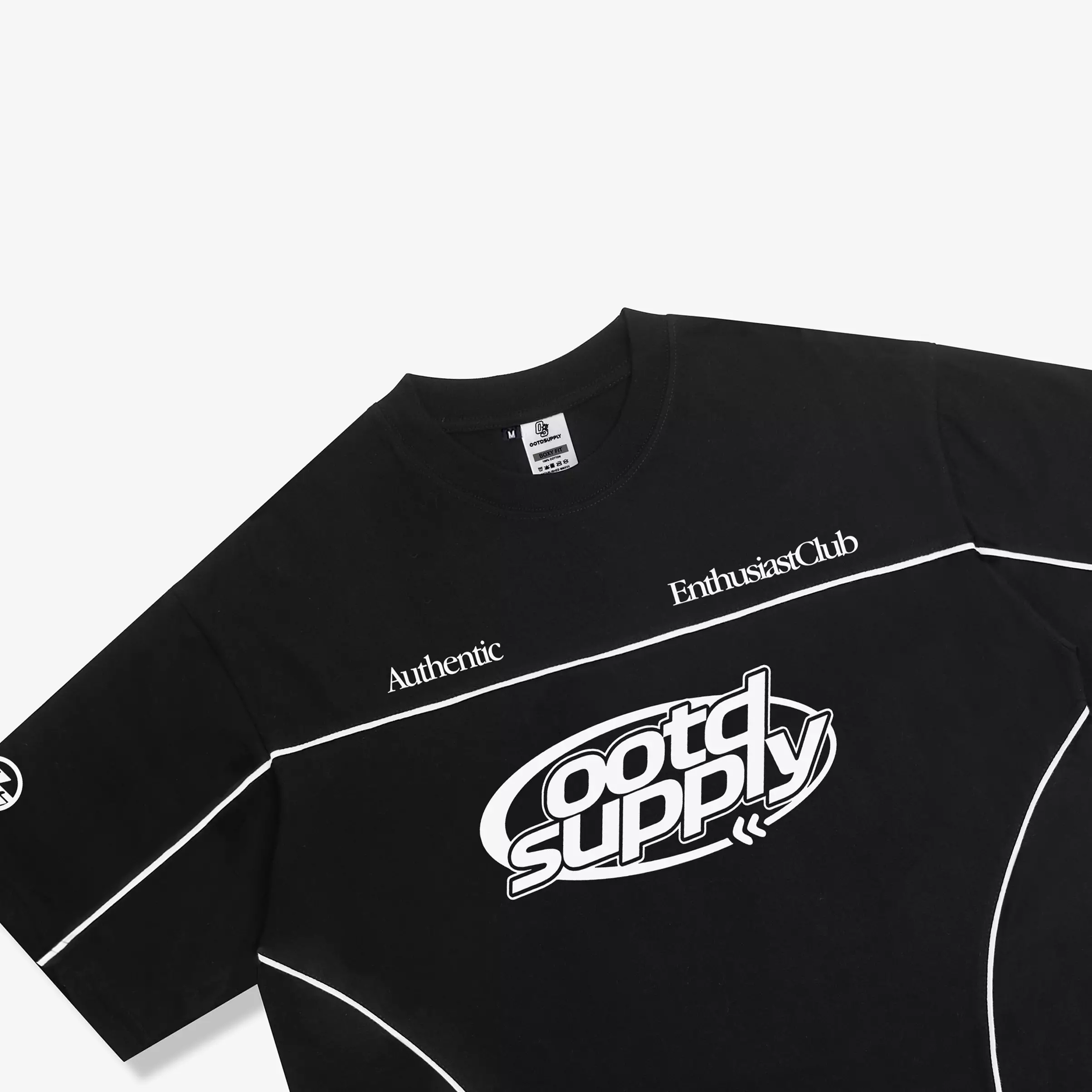 OOTDSUPPLY Oversize Boxy Cutline Mono Circuit Black l Tshirt Boxyfit l Kaos Boxy | Atasan Boxy | OVZBXCL003