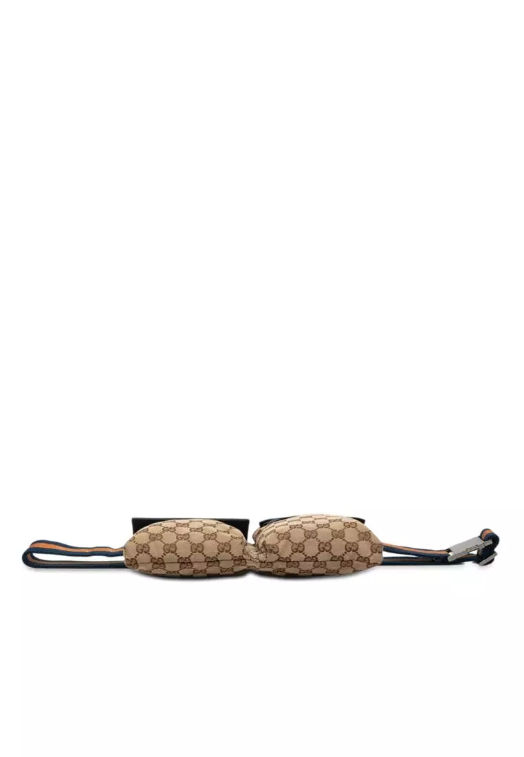 Pre-Loved Gucci Gg Canvas Web Double Pocket Belt Bag