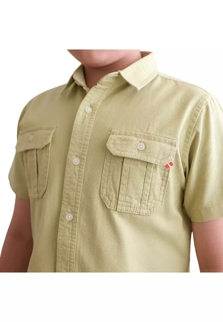 POLICE Kemeja Polos Cotton Kantong Dua Anak Laki Laki