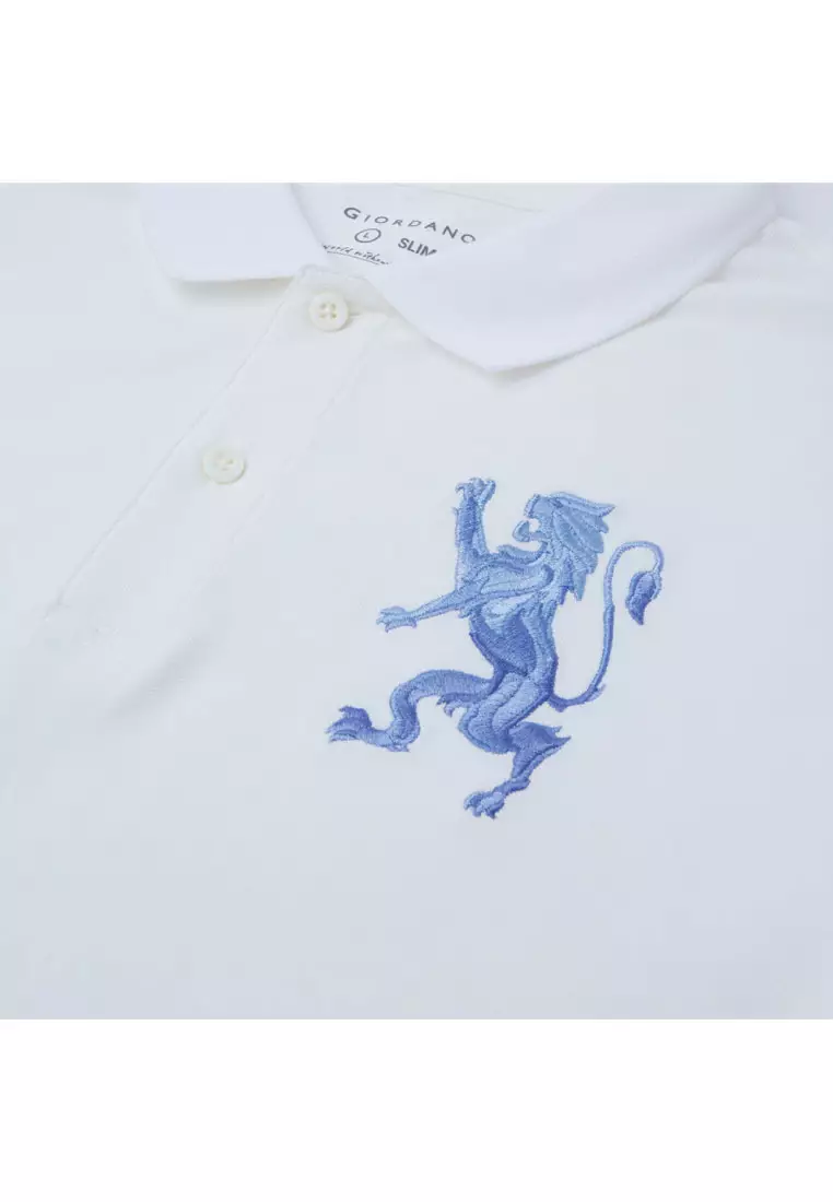 Men's Lion Embroidery Slim Short Sleeve Polo 01016222