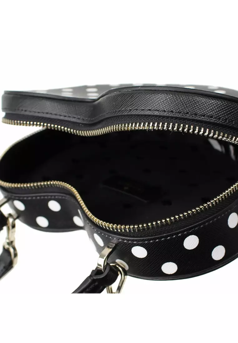 New Kate Spade Love Shack Heart Purse Polka Dot Black Multi