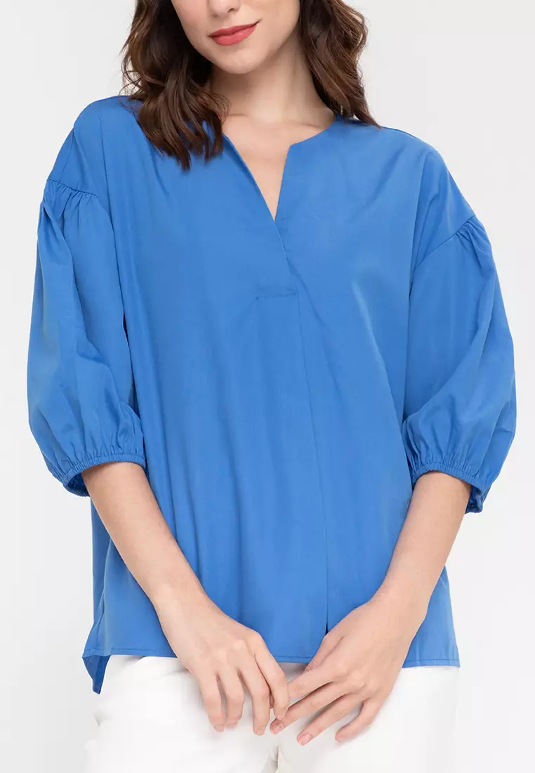 Charla Cotton Filipiniana Top with Bubble Sleeves