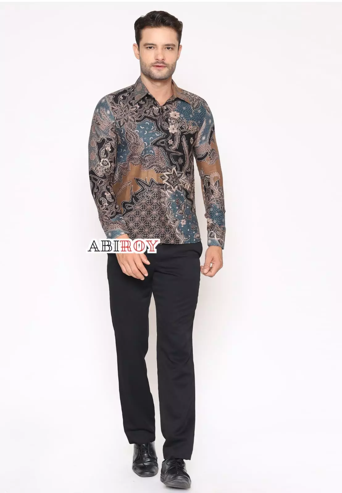 Kemeja Batik Pria Premium Slimfit Elegant Modern Lengan Panjang Trisira Coklat Biru