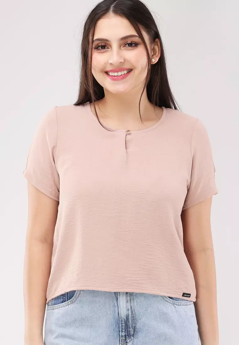 Plain Woven Short Sleeves Blouse