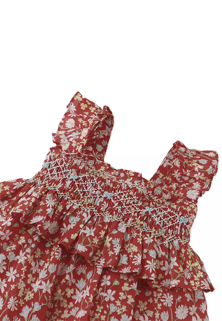 Baby Lulu Smocked Tiered Dress with Ruffle Sleeves
