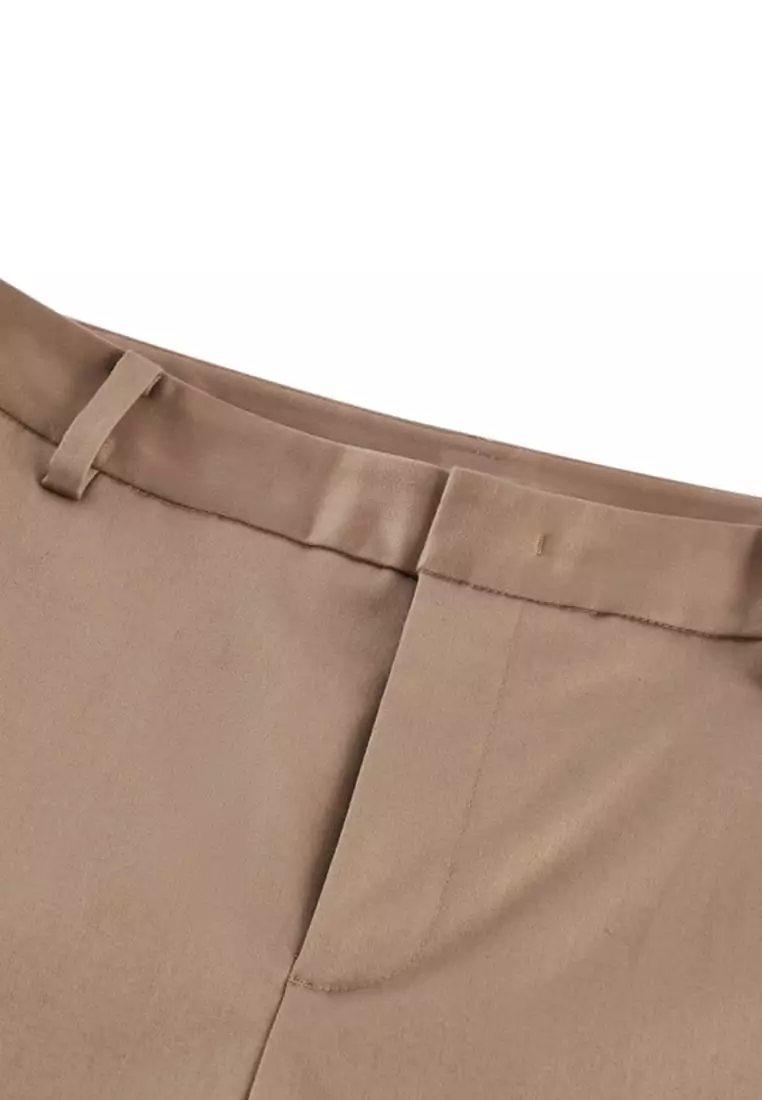 Cotton Blend Spandex Satin Ankle Skinny Pants With Belt