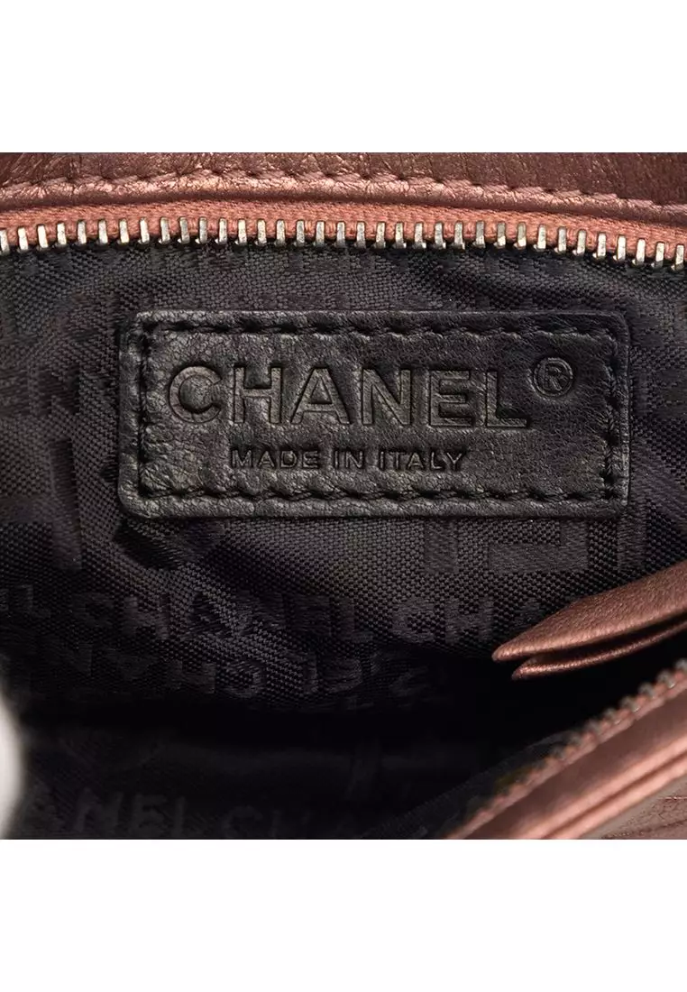Pre-Loved Chanel Embossed Metallic Lambskin Camellia Chain Pochette