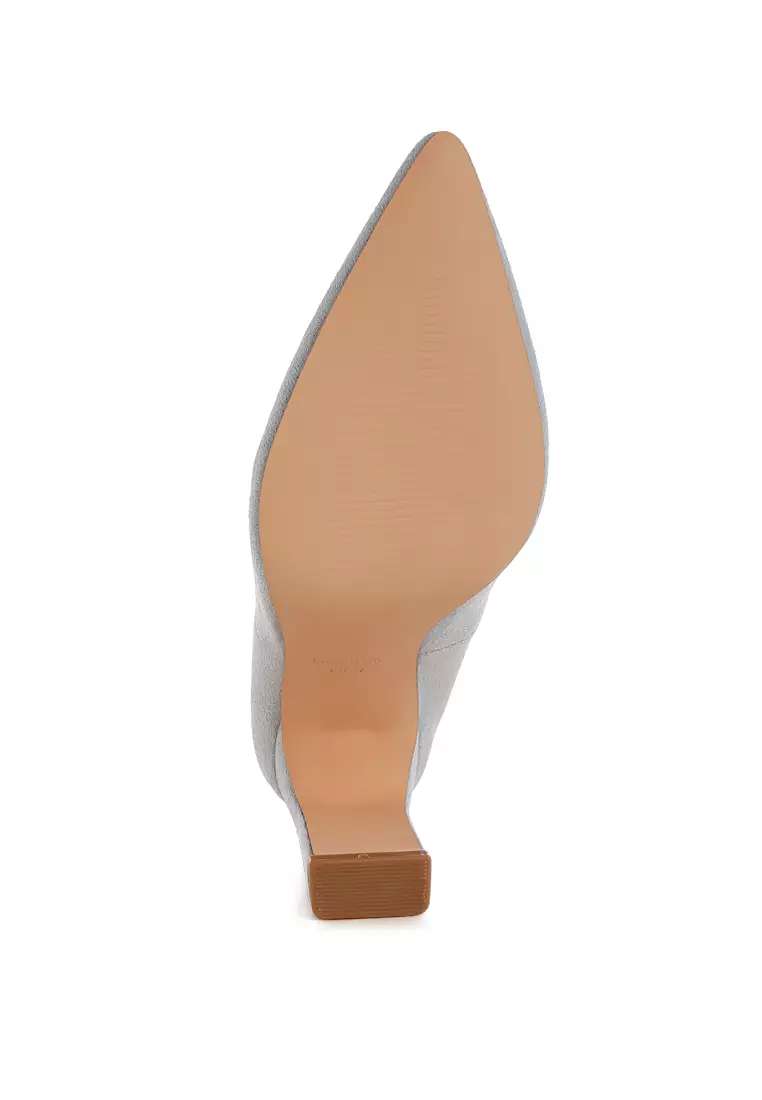 Slim Block Heel Pumps in Light Blue