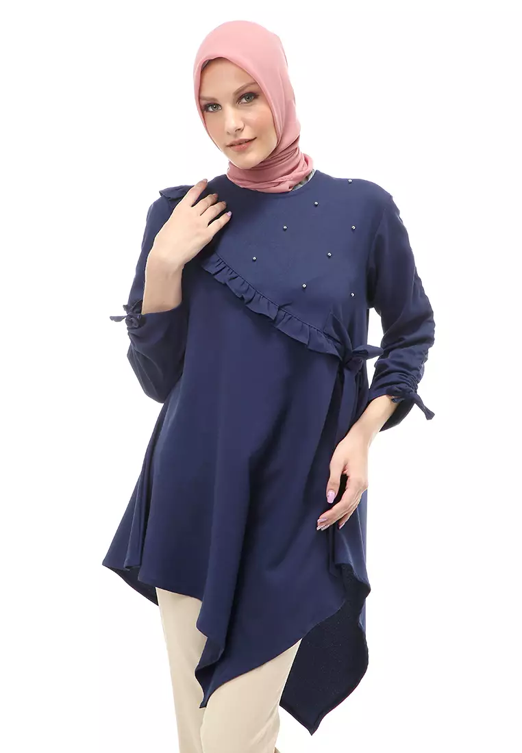 Ketrin Tunik Muslimah Atasan Wanita Polos Long Sleeve Regular Fit - Navy