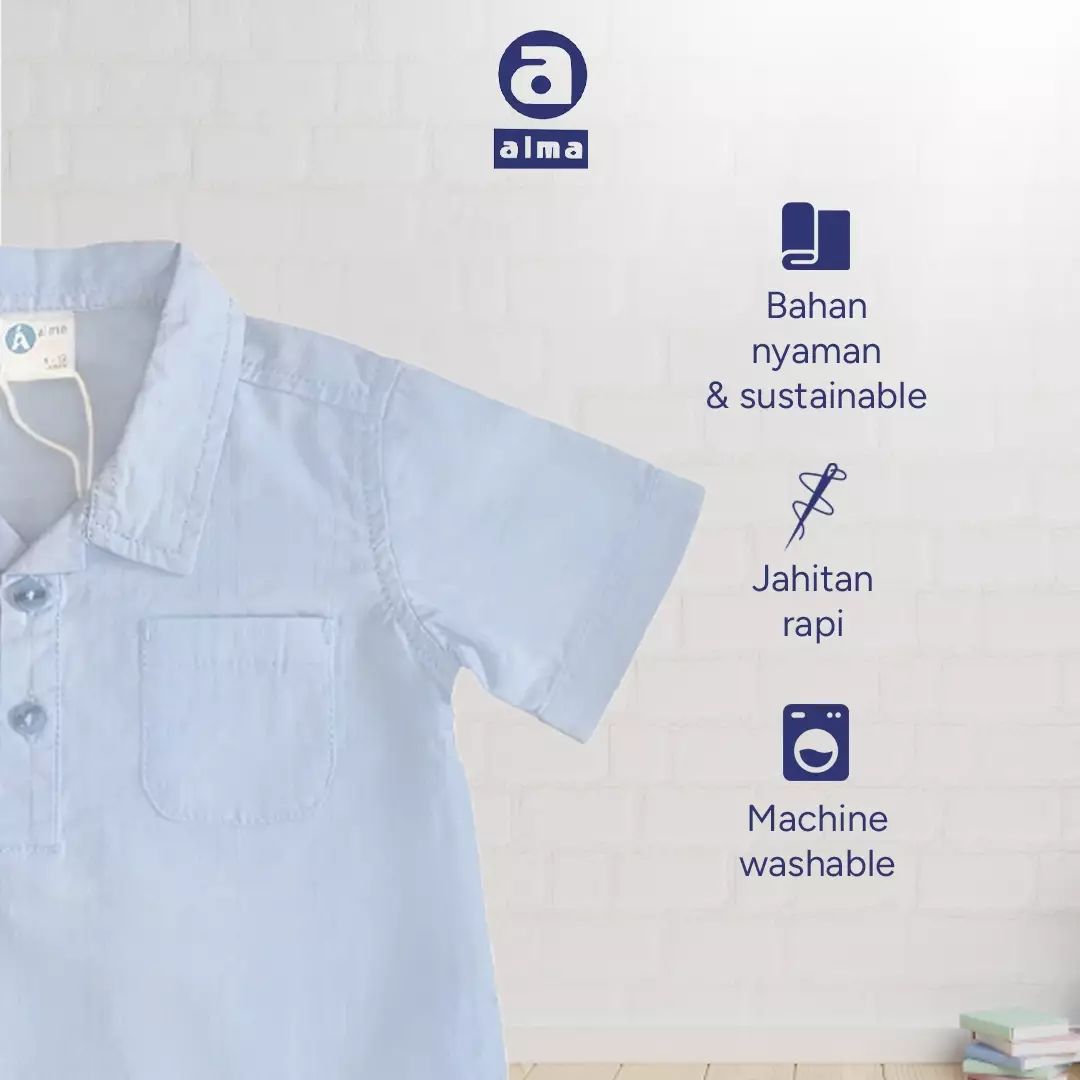 Alma kids Kemeja koko anak blue 2 kancing