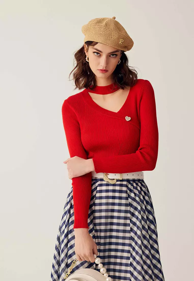 Long Sleeve Hollow Neckline Knit Top