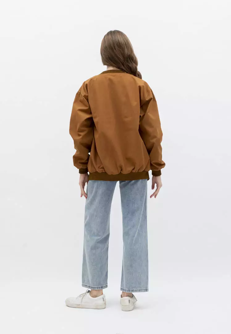 Houseofcuff Jaket Bomber Wanita Pria Unisex Polos Windbreaker Cokelat