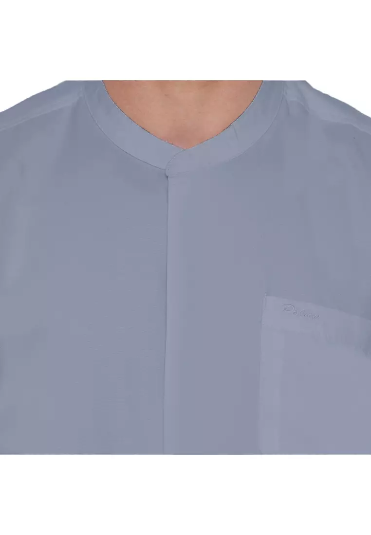 POLICE Kemeja Koko Polos Cotton Soft Blue Grey Regular Fit Lengan Pendek Pria