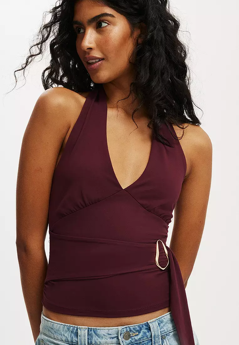 Buckle Belt Tie Halter Top