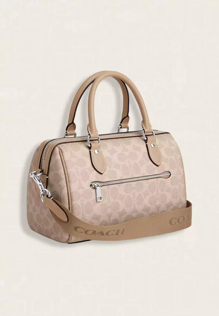 Coach Rowan Satchel Bag In Signature Canvas Sand Taupe