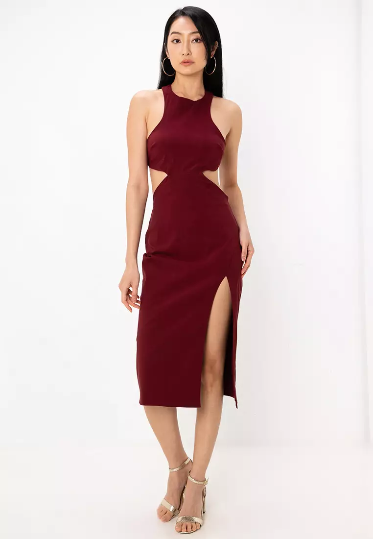 Racer Neck Structured Midi Dress