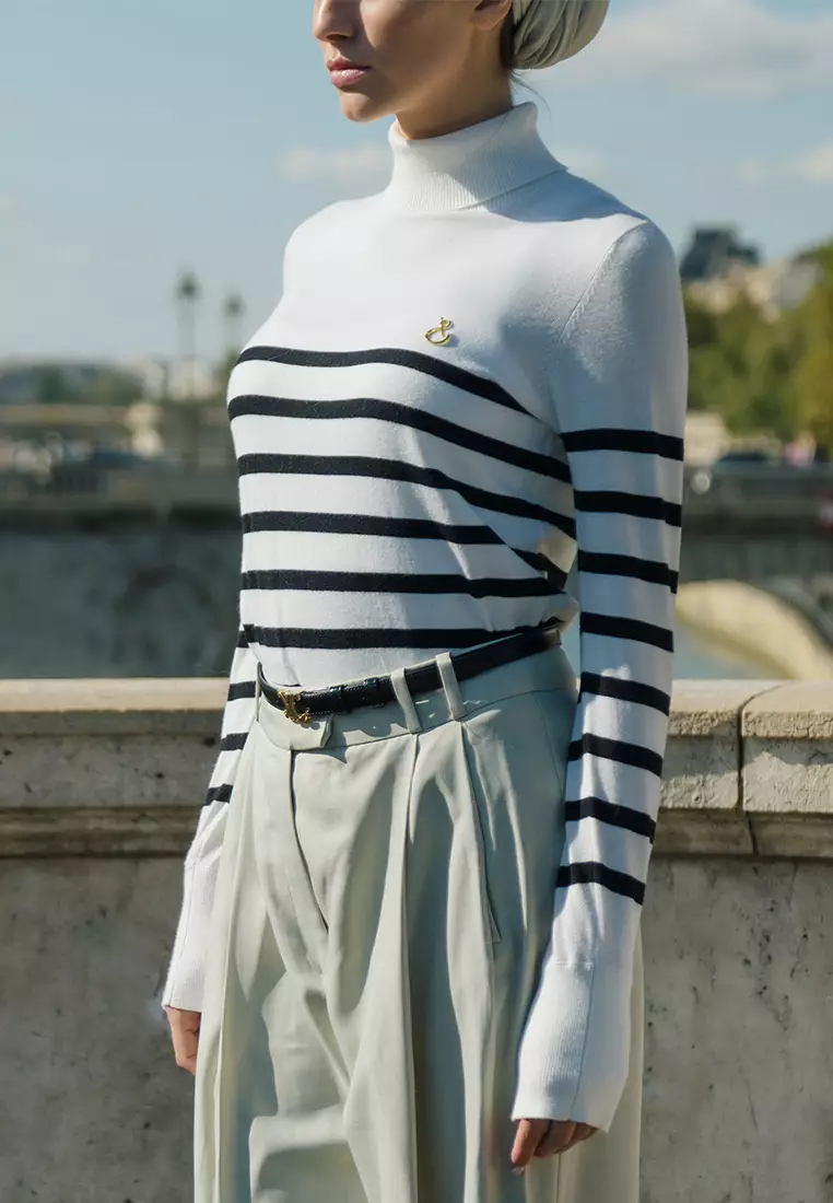 Jenna and Kaia - Nafa Turtleneck Stripe Pirate - Kaos Turtleneck Wanita