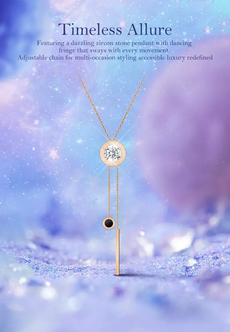 Kalung Wanita Korea Elegan Titanium Original Zircon 5A Perhiasan Kalung Cewek Anti Pudar