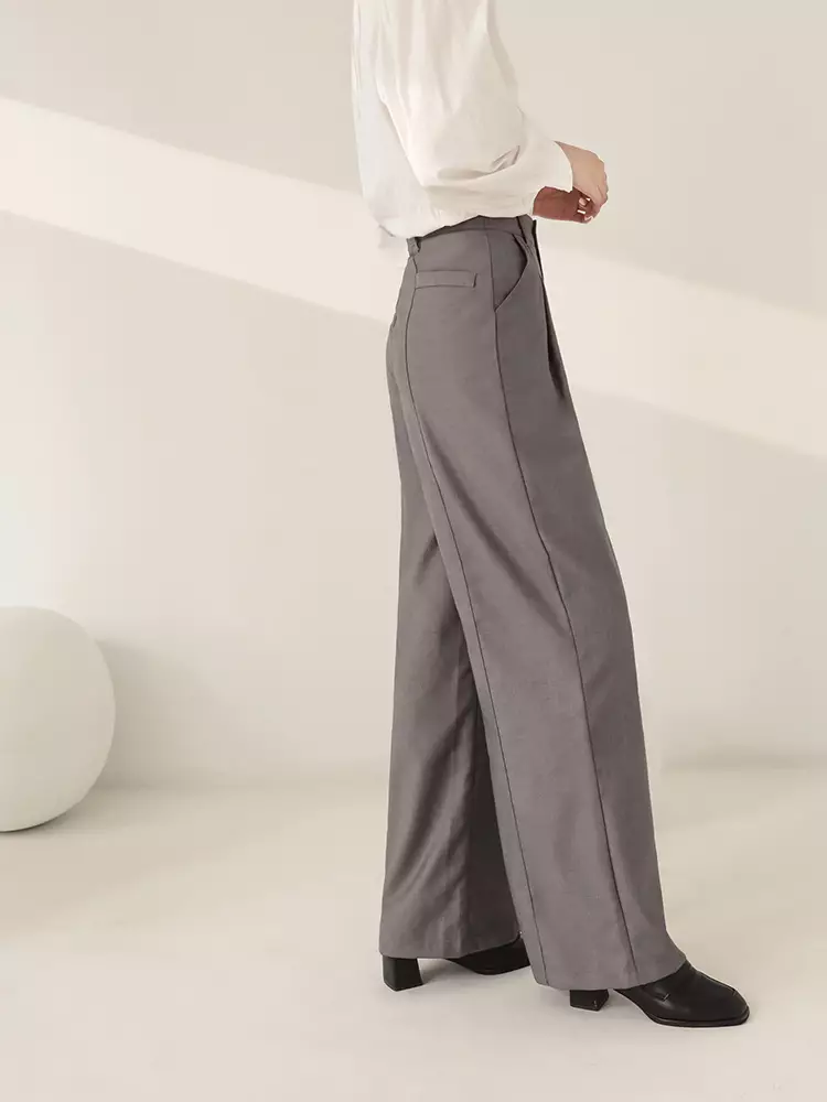 High-Waisted Solid Color Wide-Leg Suit Pants [BA7333]