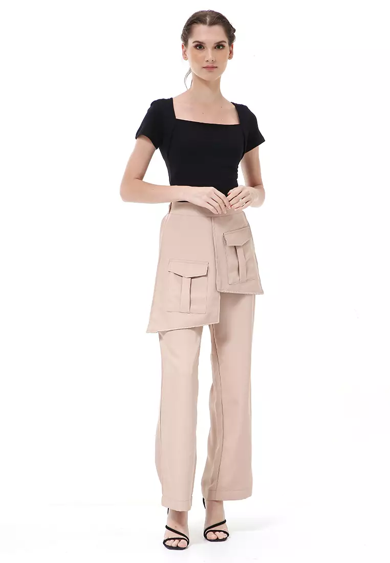Stella Long Pants Celana Panjang Kasual Wanita Model Pocket Material Cotton ORIGINAL - Cream