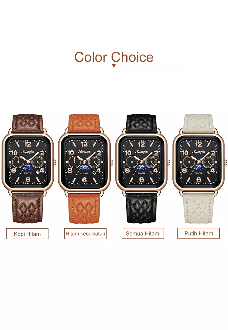 Jam Tangan Wanita Korean Kasual Mode Tali Kulit Kuarsa Jam Tangan Cewek Original allblack