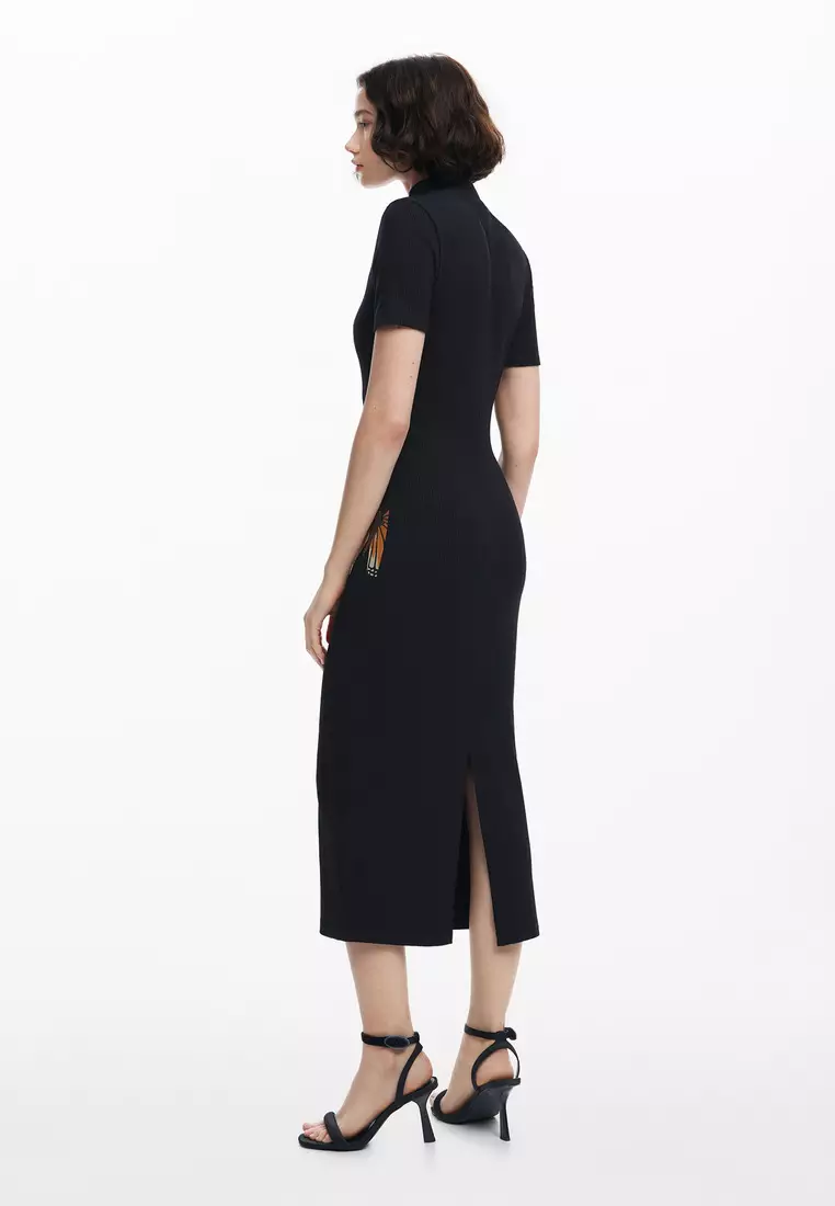 Desigual Woman Slim midi butterfly dress.