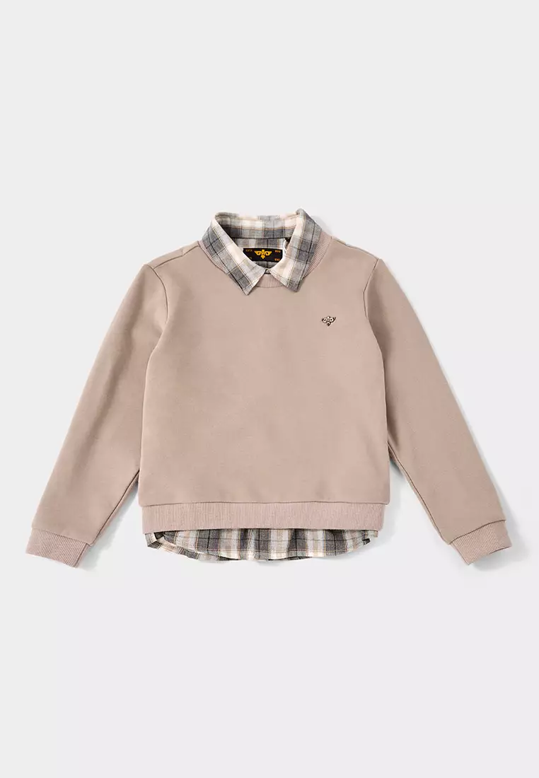 Hawkins Beige Sweatshirt with  mock Check Shirt
