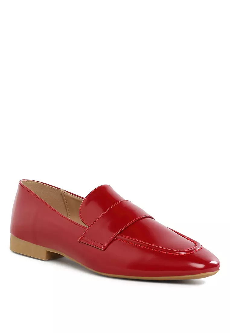 Flat Heel Loafers In Dark Red