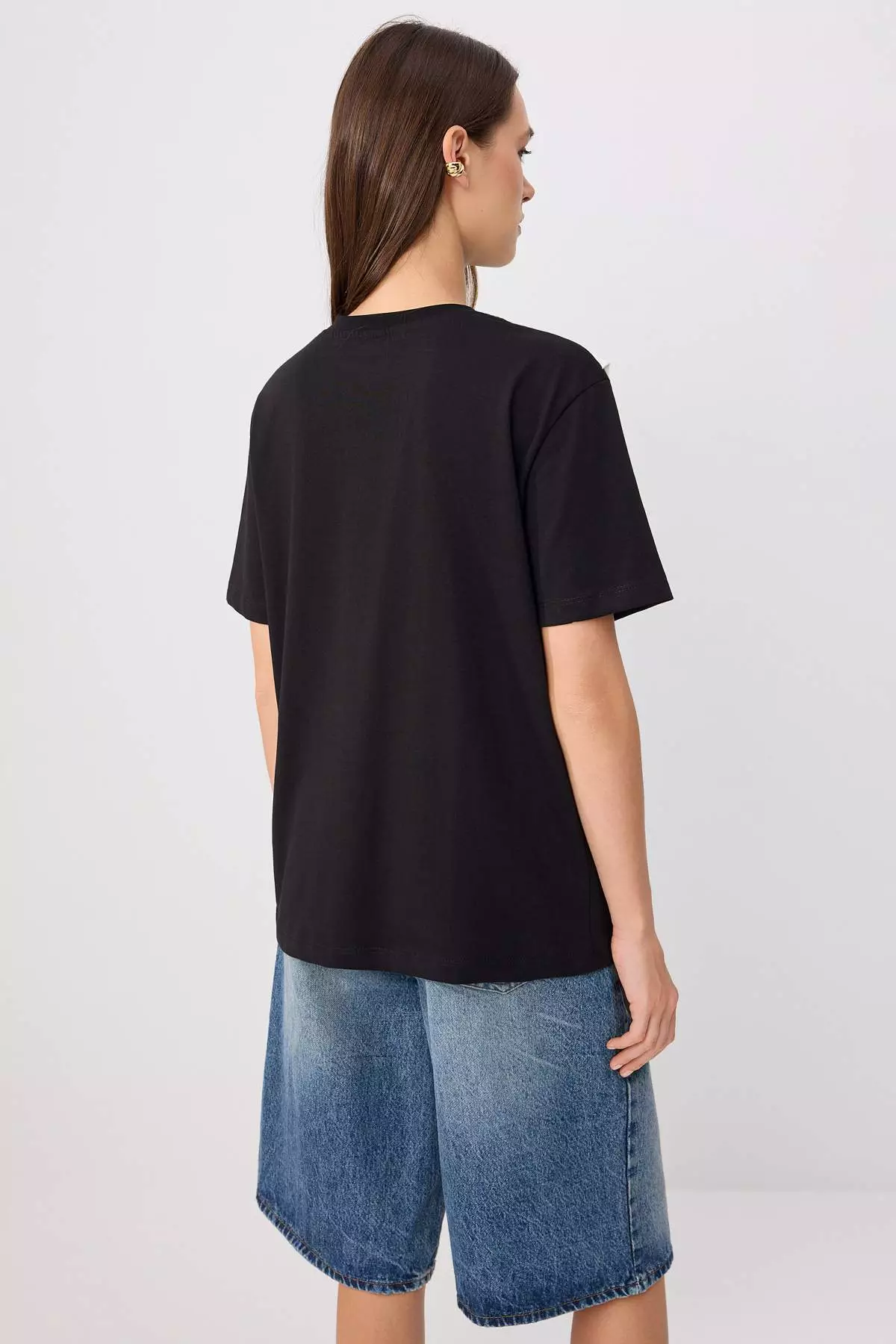 Black Oversized /Wide Fit Short Sleeve Tie Detail Long Soft Knitted T-Shirt
