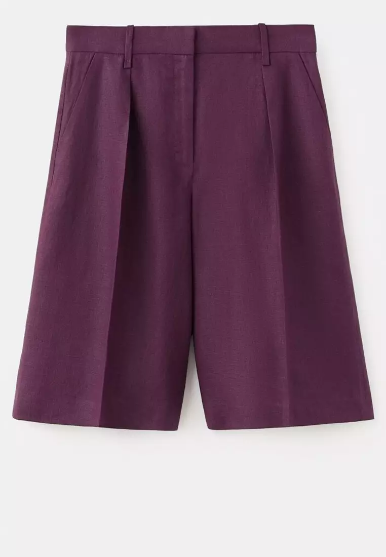 直管亞麻百慕達短褲