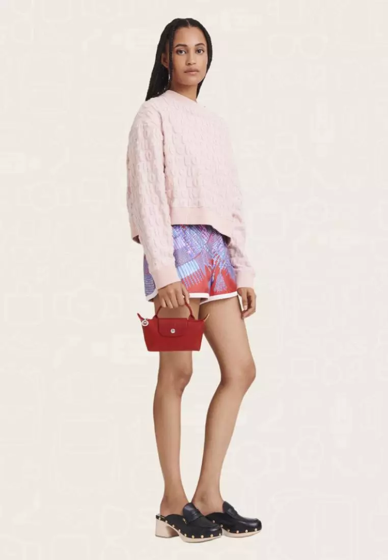 Longchamp Le Pliage Green Pouch With Handle Tomato