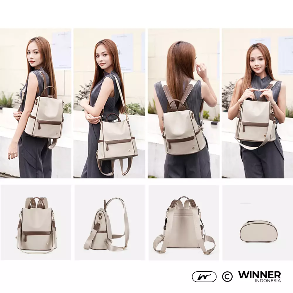 Tas Ransel Selempang 2in1 Oxford Anti-Air Backpack Korean Style (T14-035-6158) - Light-Pink Small